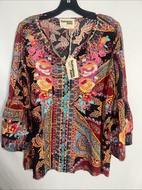 Savanna Jane Tops - Savanna Jane Burgundy Floral Paisley Embroidered V-Neck Tunic